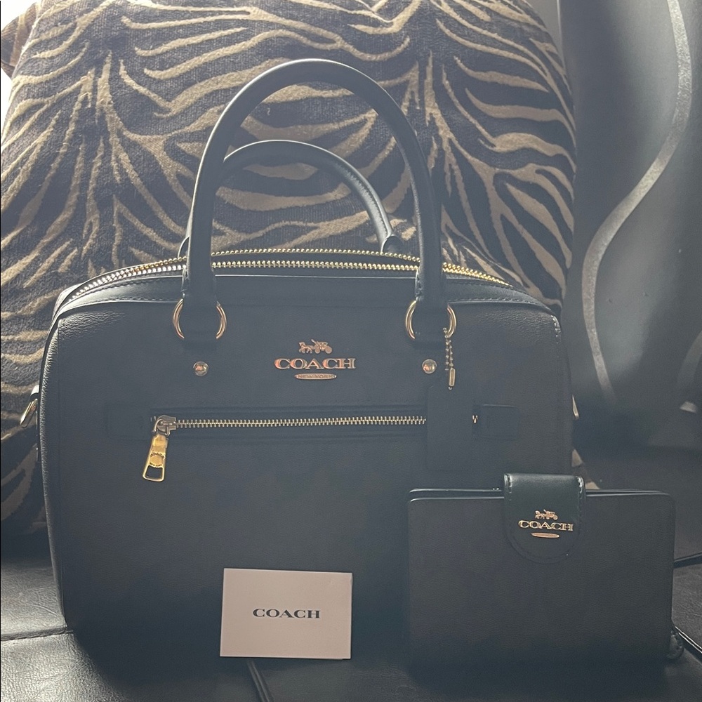 Coach Black and brown Satchel with Gold Accents